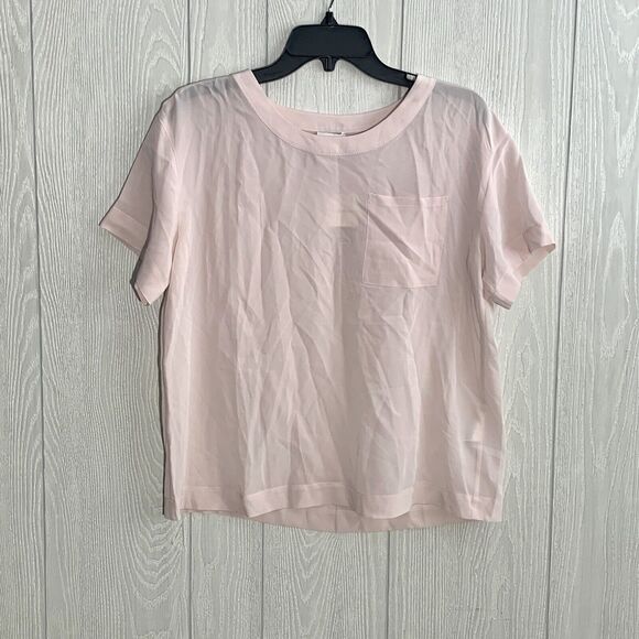 Club Monaco Relaxed Silk T-Shirt Chemise Pink Rose Small NWT - Picture 2 of 6